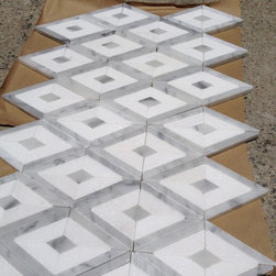 Custom Made Mosaic with Carrara White Marble and Thassos White - Bath Products