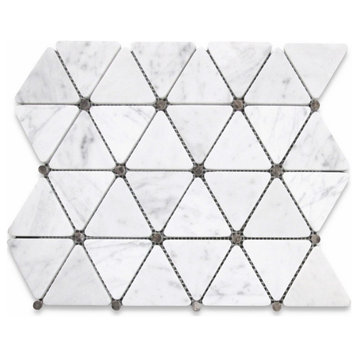 Carrara White Marble Triangle Mosaic Tile Emperador Dark Dots Honed, 1 sheet