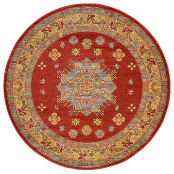Unique Loom Red Cyrus Sahand 6' 0 x 6' 0 Round Rug