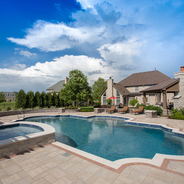 Elgin, IL Roman End Pool with Freeform Hot Tub