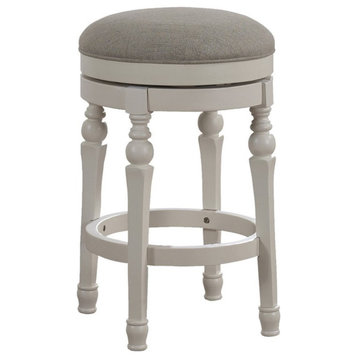 Bowery Hill Wood Backless Counter Stool in Beige Seat and White Base
