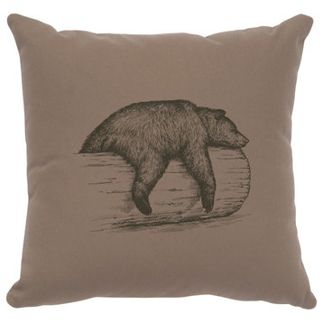 Image Pillow 16x16 Bear on a Log Cotton Taupe