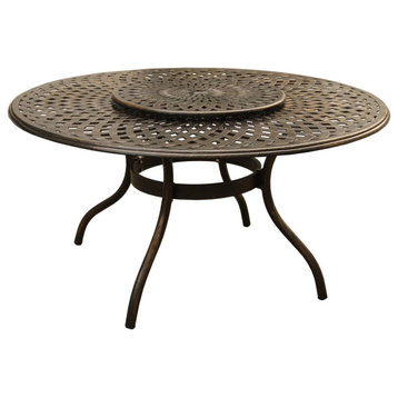 Contemporary Outdoor Dining Table, Lattice Design With Lazy Susan, Bronze Finish