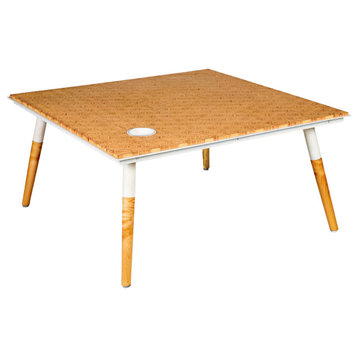Benzara UPT-272004 Rectangular Wooden Coffee Table, Wood Brown, White