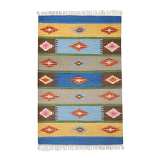 NOVICA Stripes And Diamonds And Wool Area Rug  (4X6)