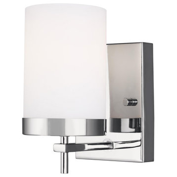 Zire One Light Wall/Bath Sconce, Chrome With Etched / White Inside Glass