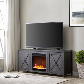 Modern TV Stand, Fireplace, X-Trim Cabinet Doors With Ring Pulls, Charcoal Gray
