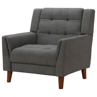 GDF Studio Evelyn Mid Century Modern Fabric Arm Chair, Dark Gray/Walnut