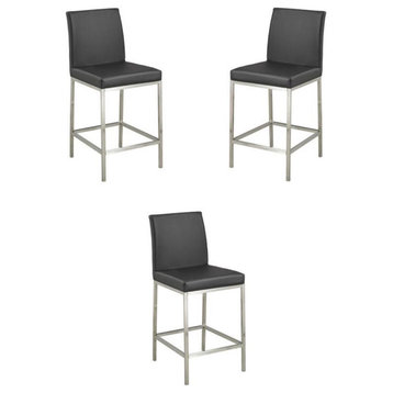 Home Square 26" Transitional Faux Leather Counter Stool in Black - Set of 3