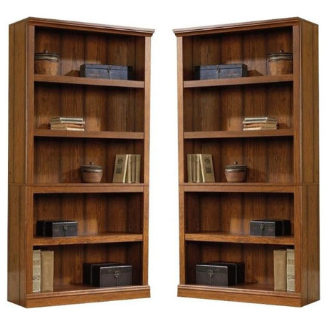 Home Square Modern 2 Piece Wood Bookcase Set with 5 Shelf in Washington Cherry