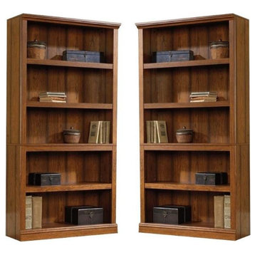 Home Square Modern 2 Piece Wood Bookcase Set with 5 Shelf in Washington Cherry