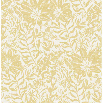 Yellow Foliole Peel and Stick Wallpaper, Swatch