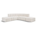 Meridian Furniture - Arc Boucle Fabric Upholstered 6-Pc. L-Shaped Modular Sectional, Cream - Give your living room or den the perfect blend of style and versatility with this Arc boucle fabric curved modular Sectional. Part of the Arc modular furniture collection, this Sectional comes upholstered in rich cream boucle fabric and features deep channel tufting that adds a touch of luxury while enhancing comfort and support. A seamless combination of form and function, this chair can be used with other Arc pieces to create a myriad of configurations in your well-curated room.