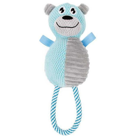 Plush Huggabear Natural Jute And Squeak Chew Tugging Dog Toy, Blue/Gray