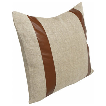 20" X 20" Beige And Brown Linen Striped Zippered Pillow