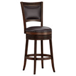 Hillsdale Furniture - Hillsdale Lockefield Wood Swivel Stool, Nail Head, Brown Cherry, Bar Height - Imagine it…a glass of red wine, a great book, a warm fire burning…now all you need is the perfect place to enjoy it all. May we suggest this Wood Bar Height Stool? The traditional yet modern design of this piece make it adaptable to that situation and more from whatever space you choose to enjoy it from. With its brown cherry wood frame with classic carved line details, 360-degree swivel seat covered in dark brown faux leather, and sophisticated silver nail head trim detail, this is a bar stool that will stick around long enough to have its own stories to tell. Assembly required.