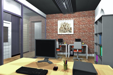 Design idea for new company offices. Reorganize spaces existing on first floor.