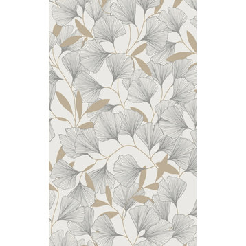 Ginko Leaves Tropical Textured Double Roll Wallpaper, White, Double Roll
