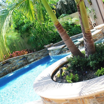 Pool and Spa - Stacked Stone Wall Water Features