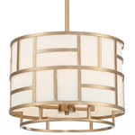 Crystorama - Crystorama DAN404VG Four Light Chandelier Danielson Vibrant Gold - The Danielson Collection designed by Libby Langdon will light up your space with a modern flare. The classic white silk drum shade is surrounded by a geometric steel frame reminiscent of an art deco pattern. The Danielson collection diffuses a warm glow that is both elegant and dramatic to any design style.