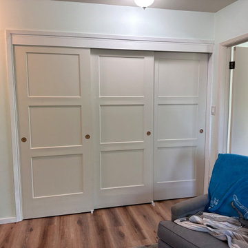 3 Panel /3 Track Top Hung Solid Core Bypass Closet Doors Installed Molded Design
