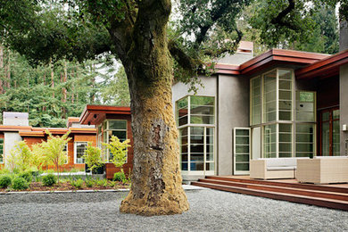 Example of a trendy gray one-story concrete exterior home design in San Francisco