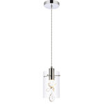 Elegant - Elegant Hana 1-LT Pendant 5202D6C - Chrome - The Hana collection sparkles with an extraordinary display of faceted crystal pendalogues, creating the illusion of a shimmering cascade of ornamentation pouring from a sleek metal canopy. These fixtures would be a commanding visual presence in any room, and will fit comfortably in smaller spaces. Lighting illuminated with led diodes emitting 3000K soft white.