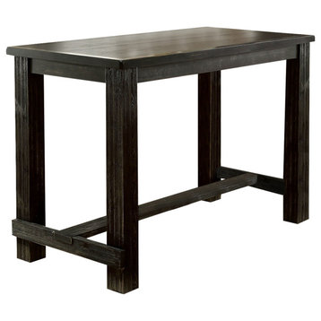 Benzara BM230029 Rustic Plank Wooden Bar Table With Block Legs, Antique Black