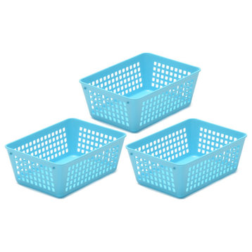 Plastic Storage Baskets for Office, Set of 3, Blue