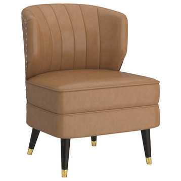 Modern Faux Leather Accent Chair, Saddle