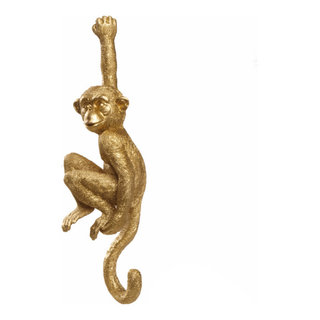 Polyresin 12 Hanging Monkey Wall Hook, Gold - Contemporary - Wall Hooks -  by Sagebrook Home