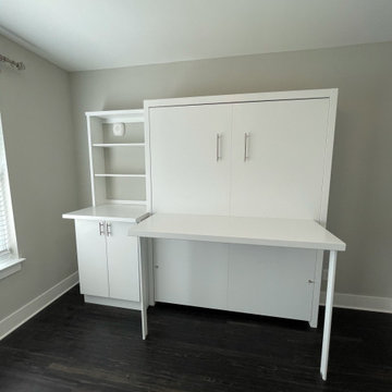 Custom Built Vertical Queen Size Murphy Bed with Desk Combo, In White