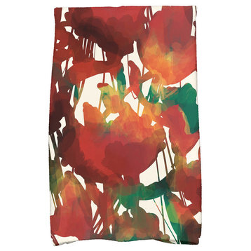 Abstract Floral Floral Print Kitchen Towel, Red