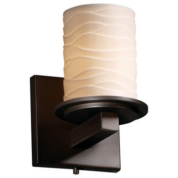 Limoges Dakota Wall Sconce, Cylinder With Flat Rim, Dark Bronze With Waves Shade