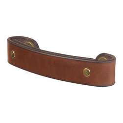 Walnut Studiolo - Leather Handle, The Tilikum, Dark Brown, 4" Center-to-Center, Brass - Cabinet And Drawer Handle Pulls