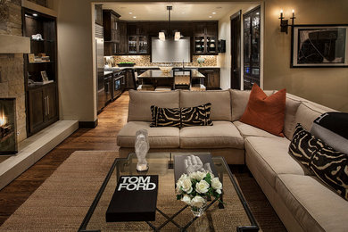 Transitional living room photo in Denver