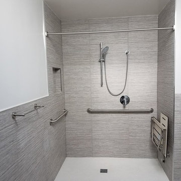Accessible Roll-In Shower with Grab Bars and Folding Seat