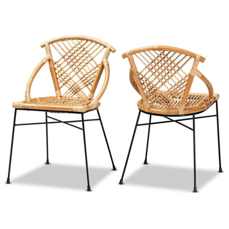 Baxton Studio Pro Modern Bohemian Natural Brown Rattan and Black Metal...