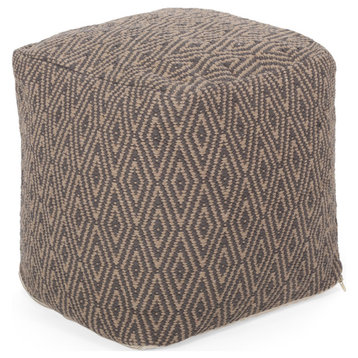 Susan Hand-Crafted Cotton Cube Pouf, Dark Gray and Brown