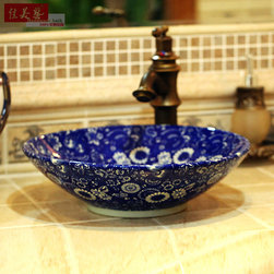 Blue White Handmade Artisan Ceramic Sink - Bathroom Sinks
