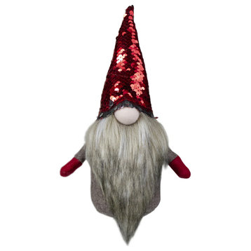 9.5" Beige and Shiny Red Elf Tabletop Christmas Decoration