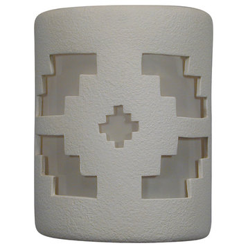 9" Half Round Closed Top Ceramic Wall Sconce, Ventana Center Cut Design, White