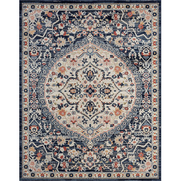 Jeanie Traditional Medallion Navy/Navy Indoor Rectangle Area Rug, 5'x7'