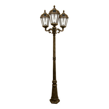 Royal Solar Lamp Post With GS Solar LED Bulb, Triple Lamps, Weathered Bronze