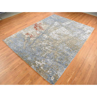 Steel Blue Modern Abstract Galaxy Design Hand Knotted 100% Wool Rug 9'1 ...