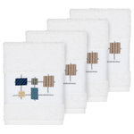 Linum Home Textiles - Khloe 4 Piece Embellished Washcloth Set - The KHLOE Embellished Towel Collection features a mod geometric grid embroidery on a woven textured border.