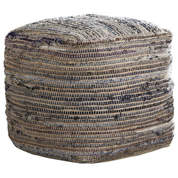 Handwoven Square Shaped Pouf With Zipper, Multicolor