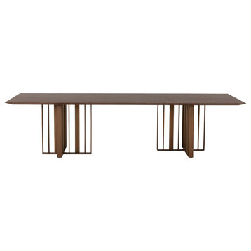 Modrest Livia Modern Walnut and Brass Stainless Steel Dining Table