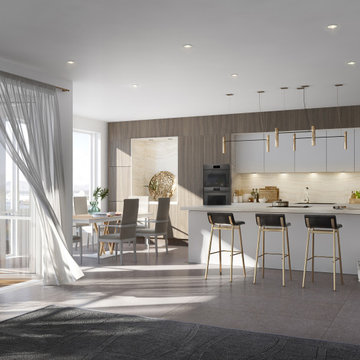 Kitchen area featuring cabinetry and appliances from renowned European manufactu