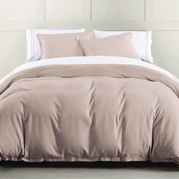 Hera Washed Linen Flange Duvet Cover, 1 Piece, Blush, Twin